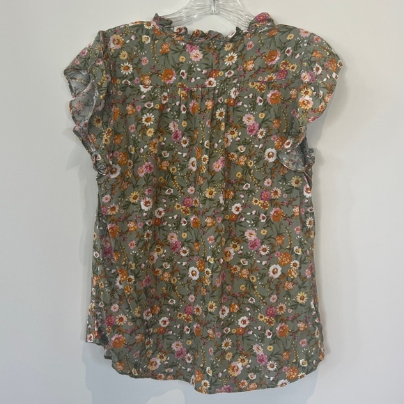 Status by Chenault tassel tie flutter short sleeve top shirt blouse. Olive Sz S - Picture 5 of 9